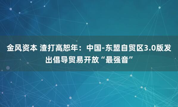 金风资本 渣打高恕年：中国-东盟自贸区3.0版发出倡导贸易开放“最强音”