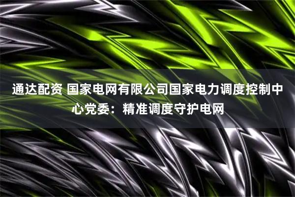通达配资 国家电网有限公司国家电力调度控制中心党委:精准调度守护电网